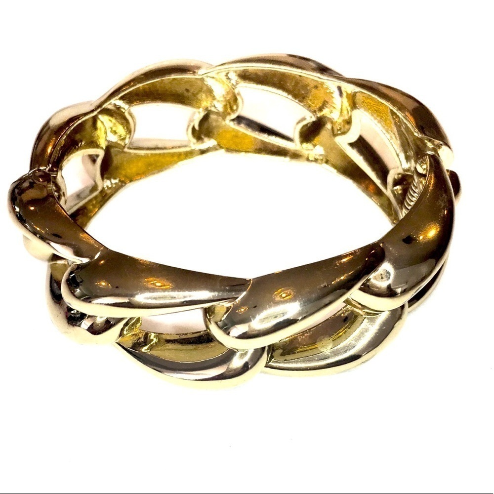 Vintage Gold Tone Oval Chain Link Hinged Chunky Bangle Bracelet
